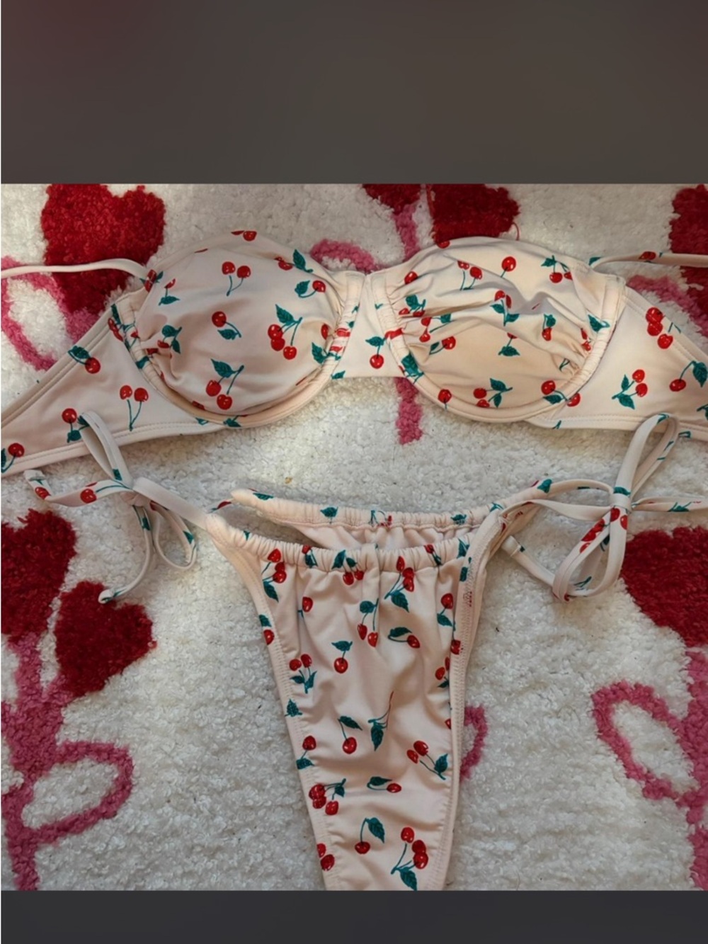 wild fable Cream Bikini Top & Bottom with Red Cherry Print